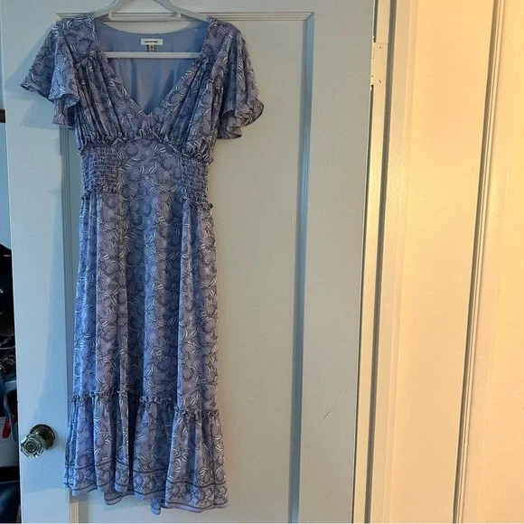 Max Studio | Dresses | Max Studio Periwrinkle Floral Print Chiffon Flutter  Sleeve V Neck Midi Dress Xs | Poshmark